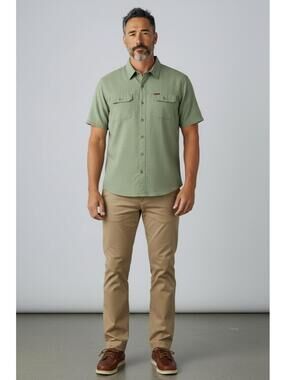 Orvis Men’s Sage Green Woven Tech Short Sleeve Button-Up Shirt, Size XL